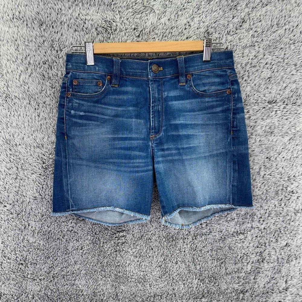 J. Crew Indigo Blue Jean Denim Shorts Cut Off Raw Hem Women's Size 25 Waist